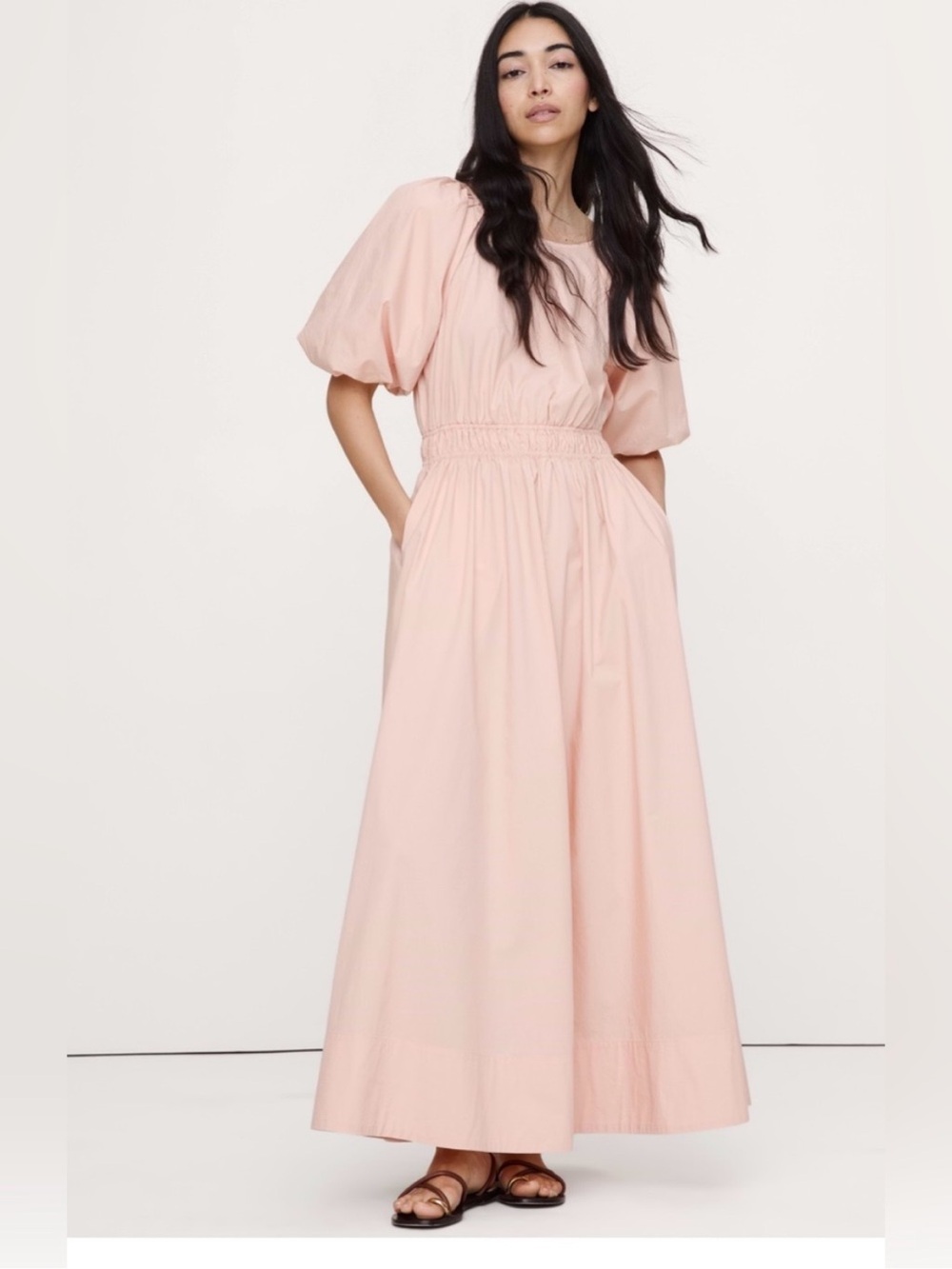 Banana Republic Cotton Poplin Puff Sleeve Maxi Dress